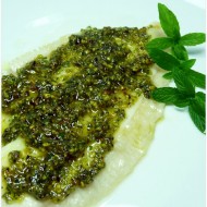 SOGLIOLE CON PESTO DI MENTA MANDORLE E PISTACCHI AL PROFUMO DI ARANCIA