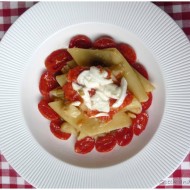 BOMBARDONI LEONESSA CON BACCALA’ AL LATTE POMODORI CONFIT E MOZZARELLA DI BUFALA CAMPANA